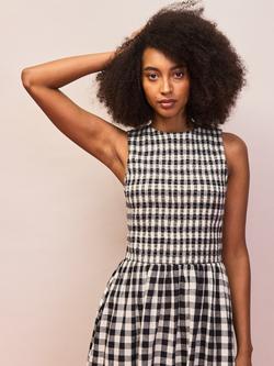 Ro&Zo Gingham Shirred Racer Dress, Black/White - view 2, Black/White
