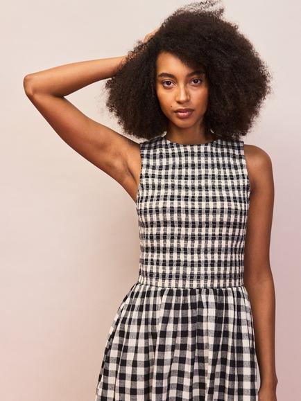 Ro&Zo Gingham Shirred Racer Dress, Black/White - view 2, Black/White