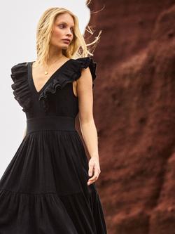 Ro&Zo Petite Cheesecloth Ruffle V-Neck Midi Dress, Black - view 2, Black