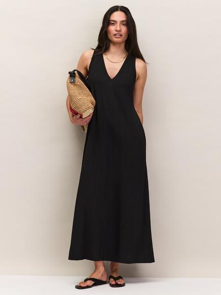 Ro&Zo Petite Sleeveless Slub V-Neck Dress, Black
