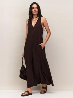 Ro&Zo Petite Sleeveless Slub V-Neck Dress, Brown, Brown