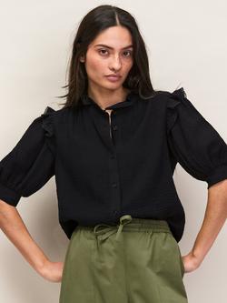 Ro&Zo Cheesecloth Frill Short Sleeve Shirt, Black, Black