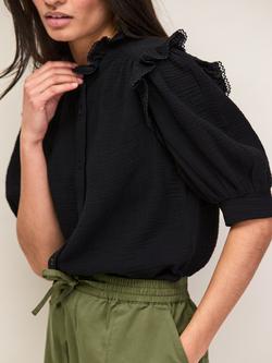 Ro&Zo Cheesecloth Frill Short Sleeve Shirt, Black - view 2, Black