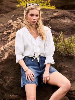 Ro&Zo Cheesecloth Ruffle-Front Blouse, White - view 2, White