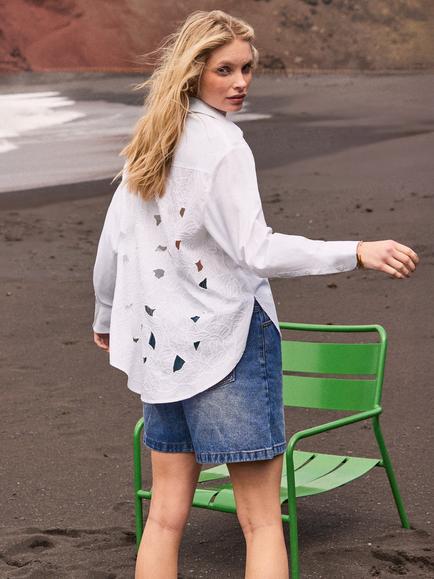 Ro&Zo Petite Cutwork Embroidered Back Shirt, White - view 2, White
