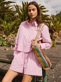 Ro&Zo Tie Waist Stripe Shorts, Pink, Pink