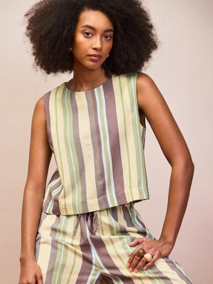 Ro&Zo Stripe Shell Top, Green/Multi, Green/Multi