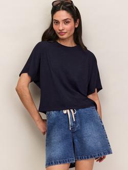 Ro&Zo Slub Jersey Cropped T-Shirt, Blue, Blue