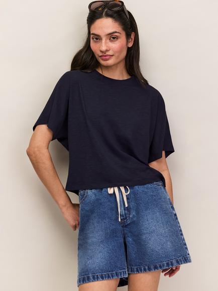Ro&Zo Slub Jersey Cropped T-Shirt, Blue, Blue