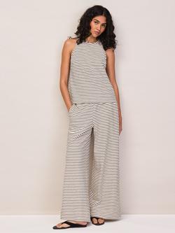 Ro&Zo Stripe Jersey Wide Leg Trousers, Black, Black