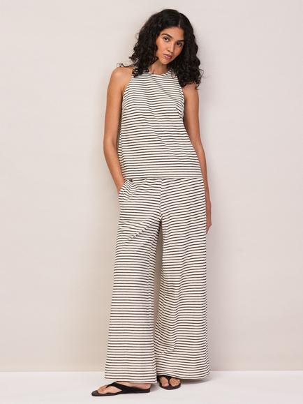Ro&Zo Stripe Jersey Wide Leg Trousers, Black, Black