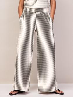 Ro&Zo Petite Stripe Jersey Wide Leg Trousers, Black - view 2, Black