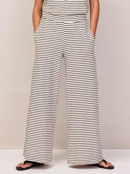 Ro&Zo Petite Stripe Jersey Wide Leg Trousers, Black - view 2, Black