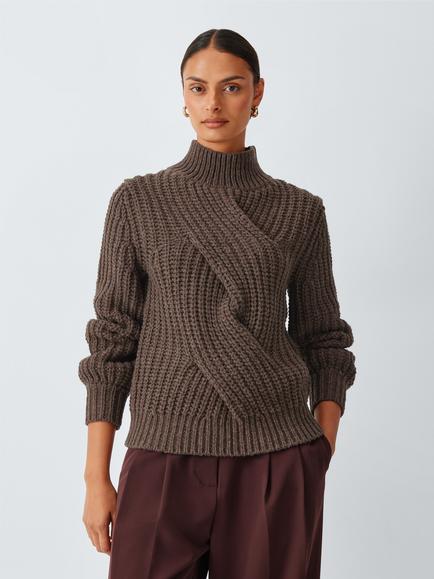 John Lewis Wool Rich Extreme Cable Knit Jumper, Chocolate, Chocolate