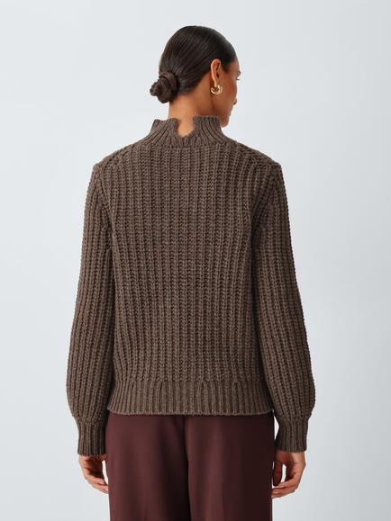 John Lewis Wool Rich Extreme Cable Knit Jumper, Chocolate - view 2, Chocolate