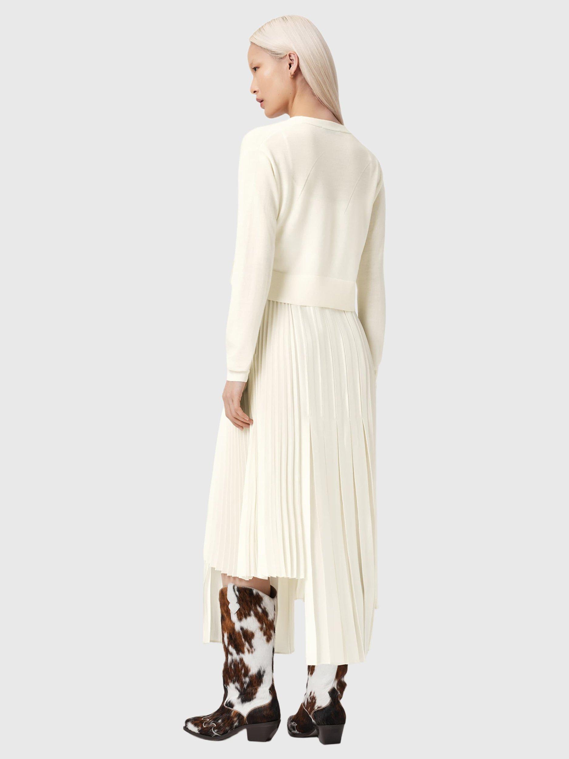 white wool dress Stella in Ivory Silk with Silver Fringe draped effect to the silhouette Self-portrait Dresses - White