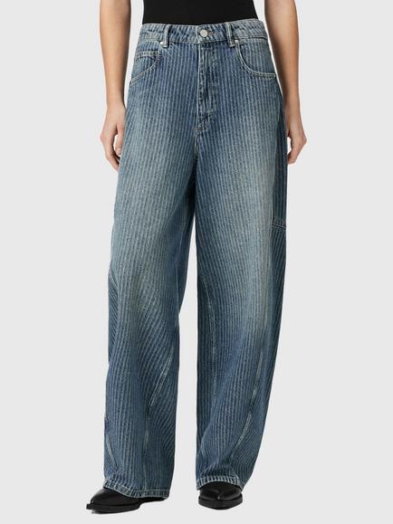 AllSaints High Rise Carter Stripe Jeans, Titan Blue, Titan Blue