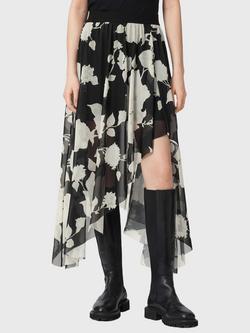 AllSaints Loria Floral Midi Skirt, Fleurz Black, Fleurz Black