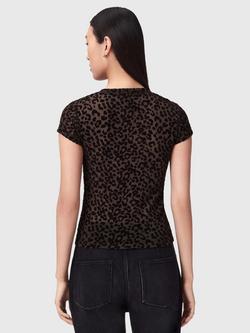 AllSaints Ellie Animal Mesh T-Shirt, Brown - view 2, Brown
