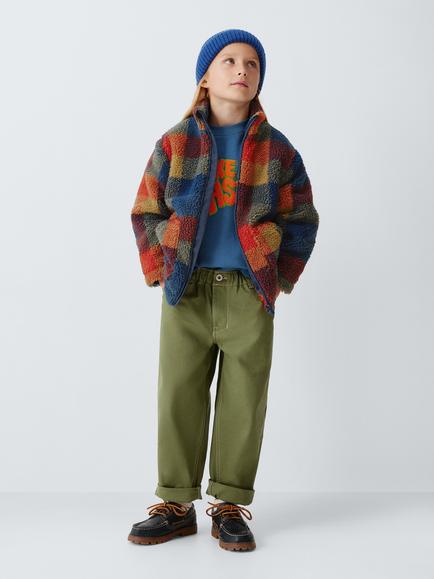 John Lewis Kids' Check Jacquard Borg Fleece Zip Through Jacket, Multi - view 2, Multi