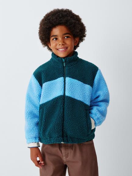 John Lewis Kids' Chevron Stripe Borg Fleece Jacket, Sea/Boy Blue, Sea/ Boy Blue