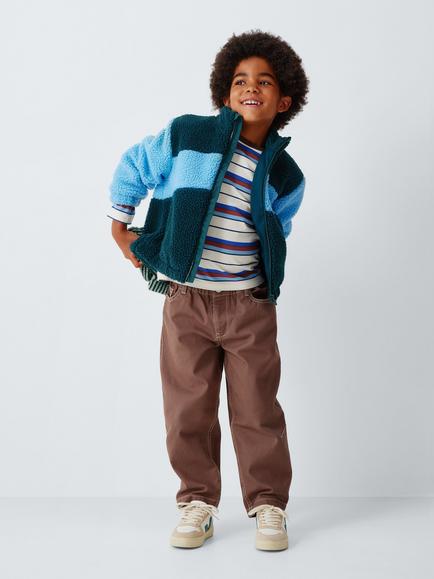 John Lewis Kids' Chevron Stripe Borg Fleece Jacket, Sea/Boy Blue - view 2, Sea/ Boy Blue