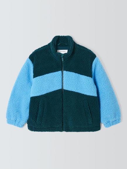 John Lewis Kids' Chevron Stripe Borg Fleece Jacket, Sea/Boy Blue, Sea/ Boy Blue