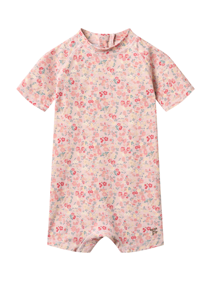WHEAT Baby Cas Short Sleeve UPF40 Swimsuit, Powder Flowers, Powder Flowers