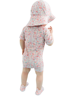 WHEAT Baby Cas Short Sleeve UPF40 Swimsuit, Powder Flowers - view 2, Powder Flowers