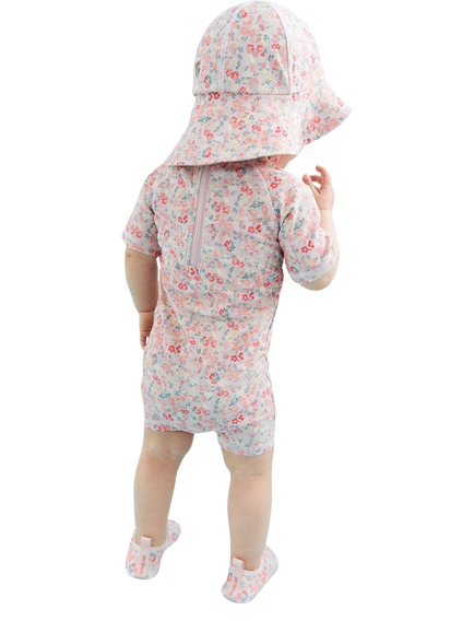 WHEAT Baby Cas Short Sleeve UPF40 Swimsuit, Powder Flowers - view 2, Powder Flowers