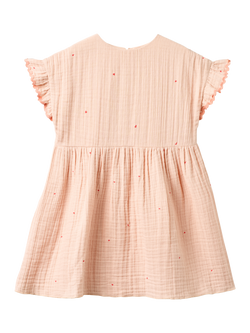 WHEAT Kids' Short Sleeve Lace Trim Dress, Powder Hearts - view 2, Powder Hearts