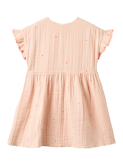 WHEAT Kids' Short Sleeve Lace Trim Dress, Powder Hearts - view 2, Powder Hearts