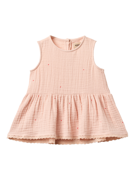 WHEAT Kids' Bae Sleeveless Lace Trim Dress, Mid Pink, Mid Pink