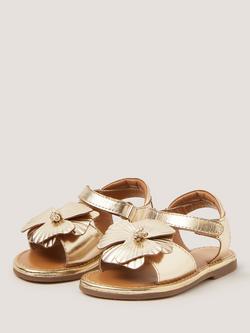 Monsoon Baby Metallic Leather Open Toe Sandals, Gold - view 2, Gold