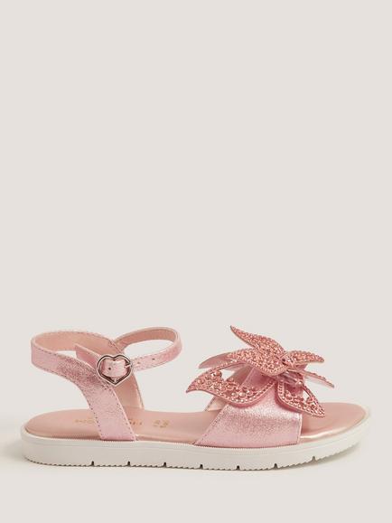 Monsoon Kids' Diamanté Butterfly Sandals, Pink, Pink