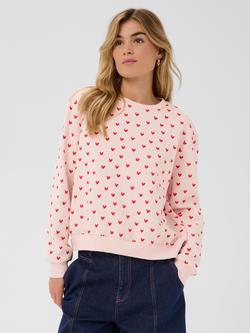 Saint Tropez Pamma Crew Neck Heart Print Sweatshirt, Pink/Red, Pink/Red