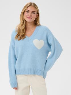 Saint Tropez Paria V-Neck Heart Jumper, Skyway, Skyway