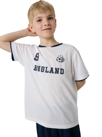NAME IT Kids' England Football T-Shirt and Shorts Set, Bright White, White