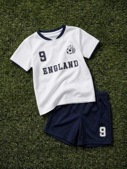 NAME IT Kids' England Football T-Shirt and Shorts Set, Bright White - view 2, Bright White
