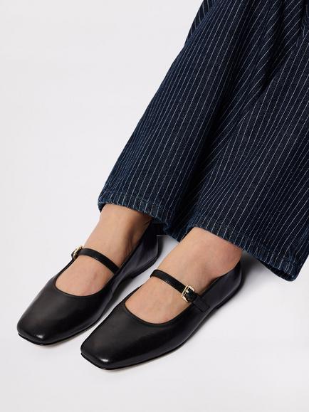 Whistles Leather Mary Jane Ballerina Pumps, Black - view 2, Black