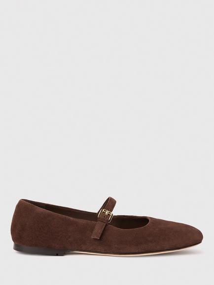 Whistles Suede Mary Jane Ballerina Pumps, Chocolate, Chocolate