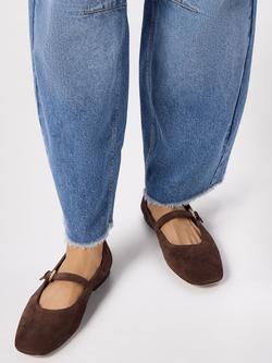 Whistles Suede Mary Jane Ballerina Pumps, Chocolate - view 2, Chocolate