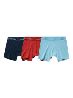 Panos Emporio Bamboo Blend Boxer Shorts, Pack of 3, Blue/Red, Blue/Red