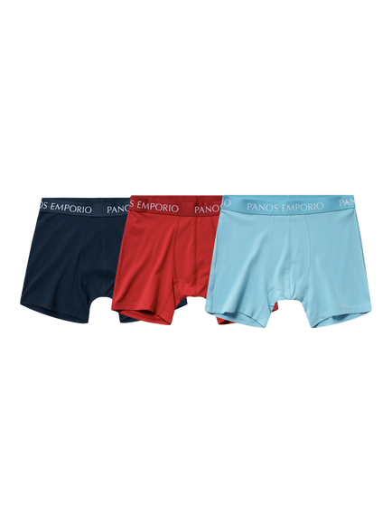 Panos Emporio Bamboo Blend Boxer Shorts, Pack of 3, Blue/Red, Blue/Red