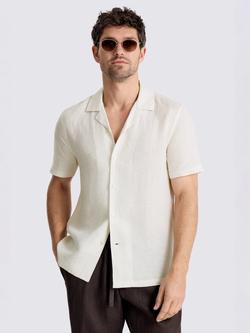 Moss Cuban Short Sleeve Pure Linen Shirt, Off White, Off White