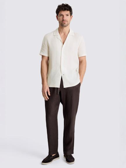 Moss Linen Cuban Collar Shirt, Off White - view 2, Off White