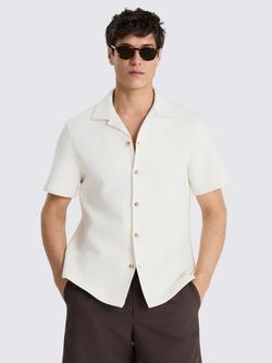 Moss Cuban Knit Self Stripe Shirt, Beige, Beige