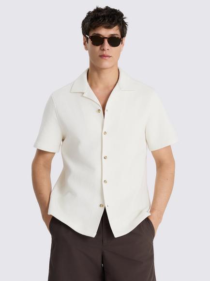Moss Cotton Blend Knitted Cuban Collar Shirt, Off White, Off White