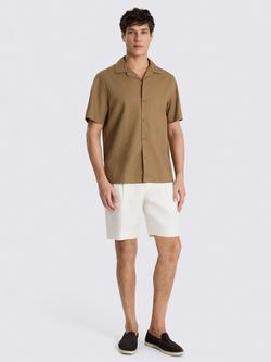 Moss Cuban Short Sleeve Linen Rich Shirt - view 2, Dark Taupe