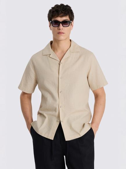 Moss Linen Blend Cuban Shirt, Neutral